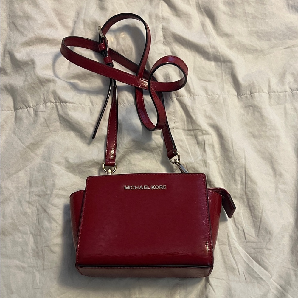 Michael Kors Cherry Red Crossbody Bag with Gold Hardware